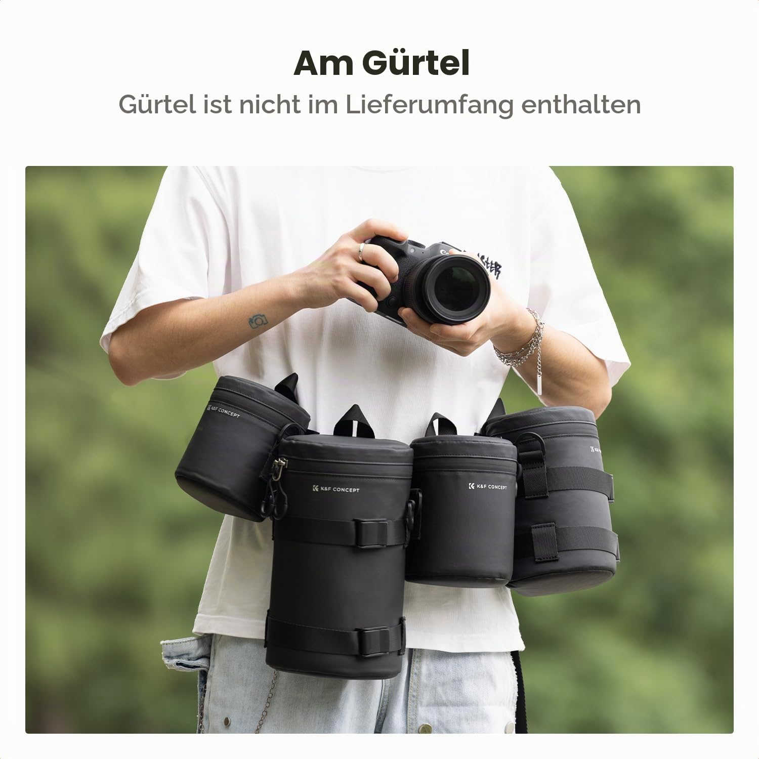 K&F Concept Objektivtasche, wasserdichte Reißverschluss Objektivbeutel, Stoßfeste Objektivköcher, Allround Objektiv Tasche Kamerabeutel für DSLR SLR-Objektiv Durchmesser und Höhe unter 8x14cm, M