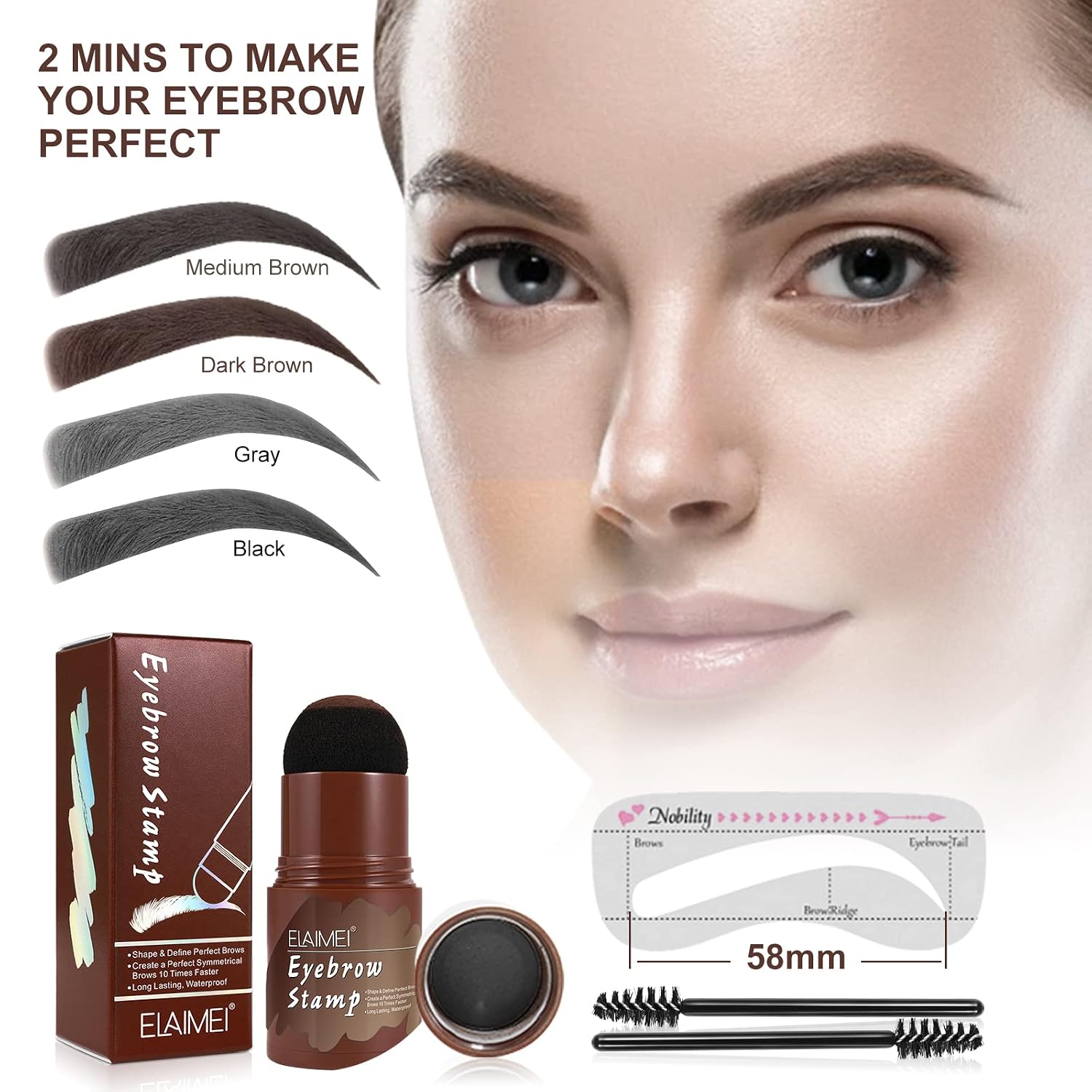 Eyebrow Stamp Stencil Kit, Long Lasting Brow Stamp Kit for Perfect Eyebrow Makeup, Easy to Use, 10 Reusable Eye Brow Stencil Kit for Women (Black）