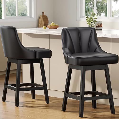 Taburetes de bar giratorios con respaldo, 26 pulgadas de altura de mostrador, taburetes de bar modernos de piel sintética extra tapizados con patas
