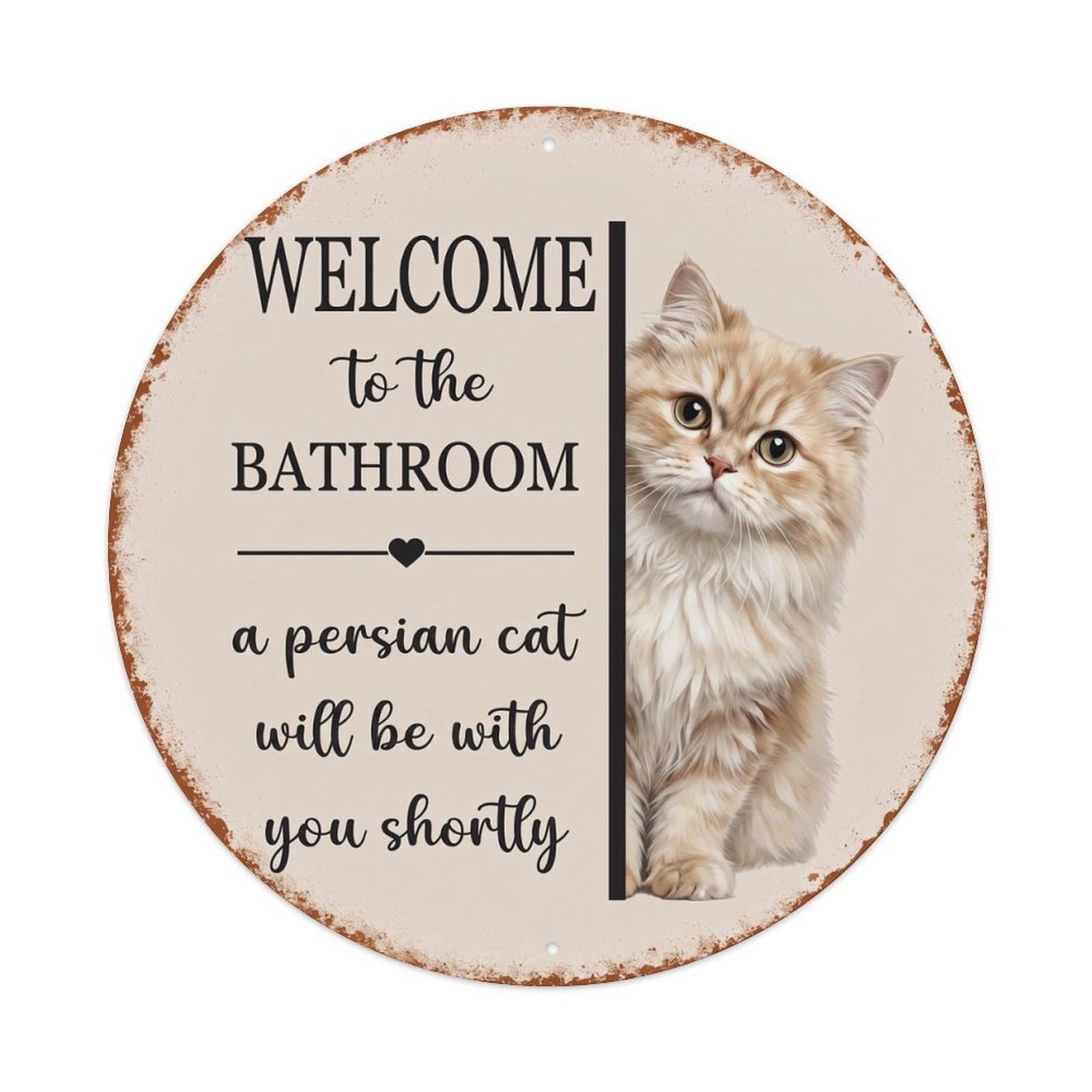 Vintage WELCOME To The BATHROOM Persian Cat Metal Tin Sign