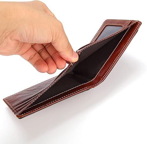 Miniatura 3 de TAUFE Men's Wallets, Casual Men's Leather Wallet Short Oil Wax Woven Leather Handbag Cowhide Wallet (Color Dark Brown)