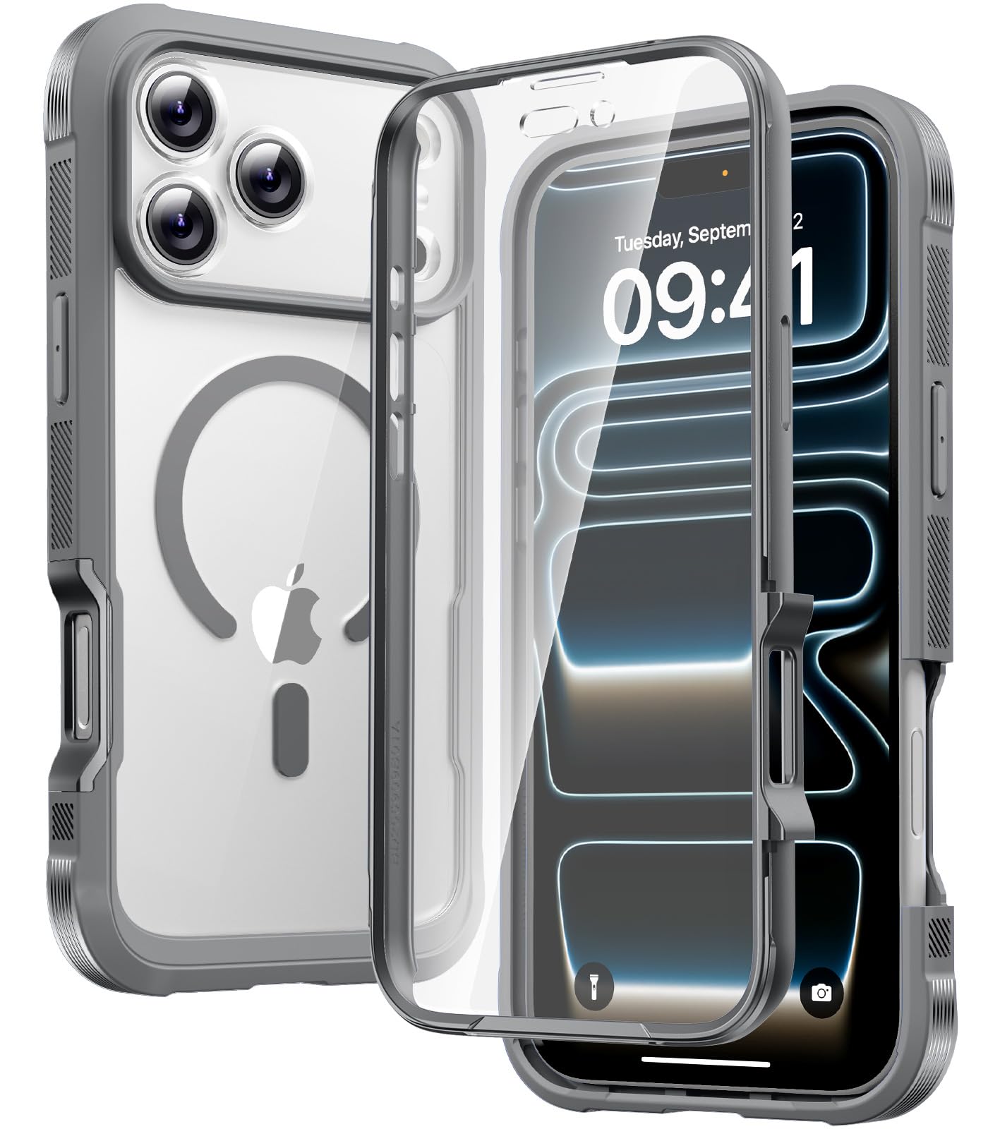 Diaclara Magnetic Designed for iPhone 17 Pro Case Full Body Bumper,[Compatible with MagSafe] Military Drop Proof Cover with Built-in Touch Sensitive Anti-Scratch Screen Protector, Grey Titanium