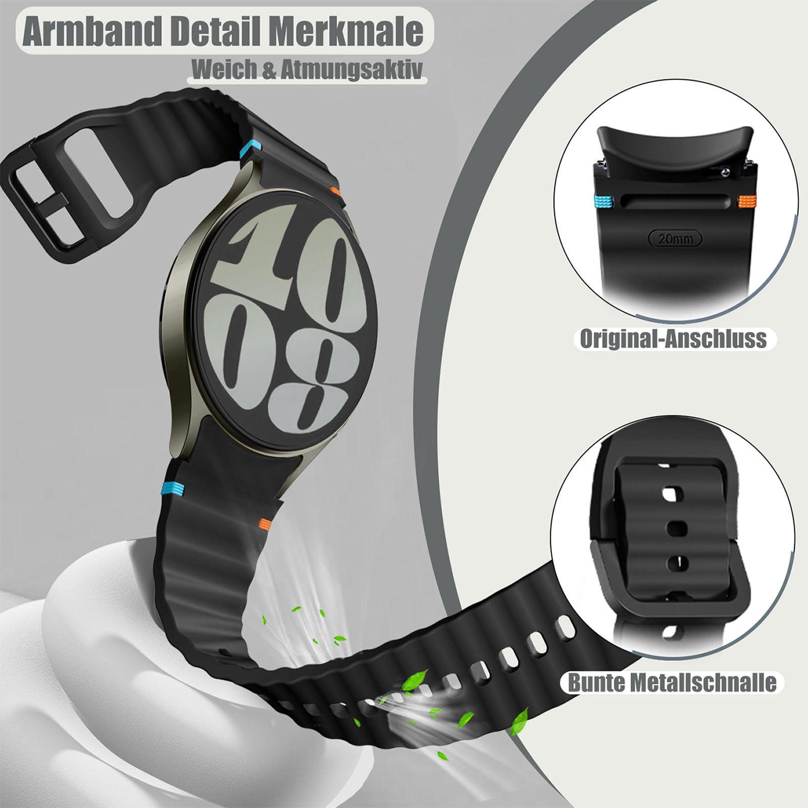 Bransoletki kompatybilne z Samsung Galaxy Watch 7 40 mm, 44 mm - ulepszony, bez luk, sportowy pasek silikonowy do Watch-S 6, 5, 4 FE, 20 mm do Galaxy Watch Classic/Pro