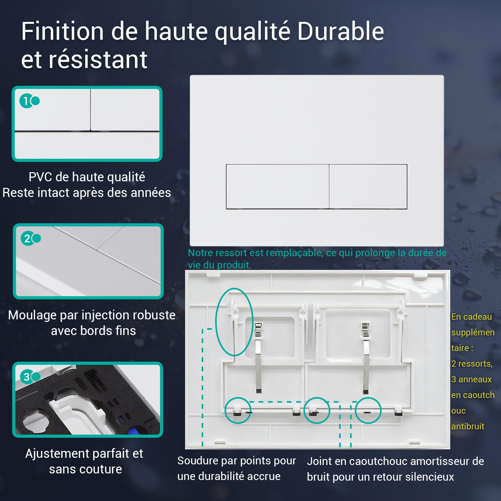 Empyreal Plaque de déclenchement avec jeu de levier de chasse et cadre de montage,pièces de rechange compatible avec Geberit Sigma 01,20,30 & UP320 & 300,115770115 double chasse(Blanc Mat)