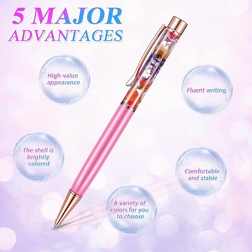 Miniatura 9 de HESTYA 16 bolígrafos con purpurina de cristal elegante con arena líquida dinámica y recambios, bolígrafo de regalo de flores de metal brillante de