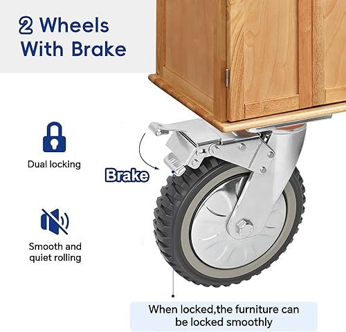 Miniatura 4 de uyoyous Juego de 4 ruedas giratorias sólidas de 8 pulgadas, ruedas giratorias antideslizantes resistentes con freno, ruedas industriales de placa de