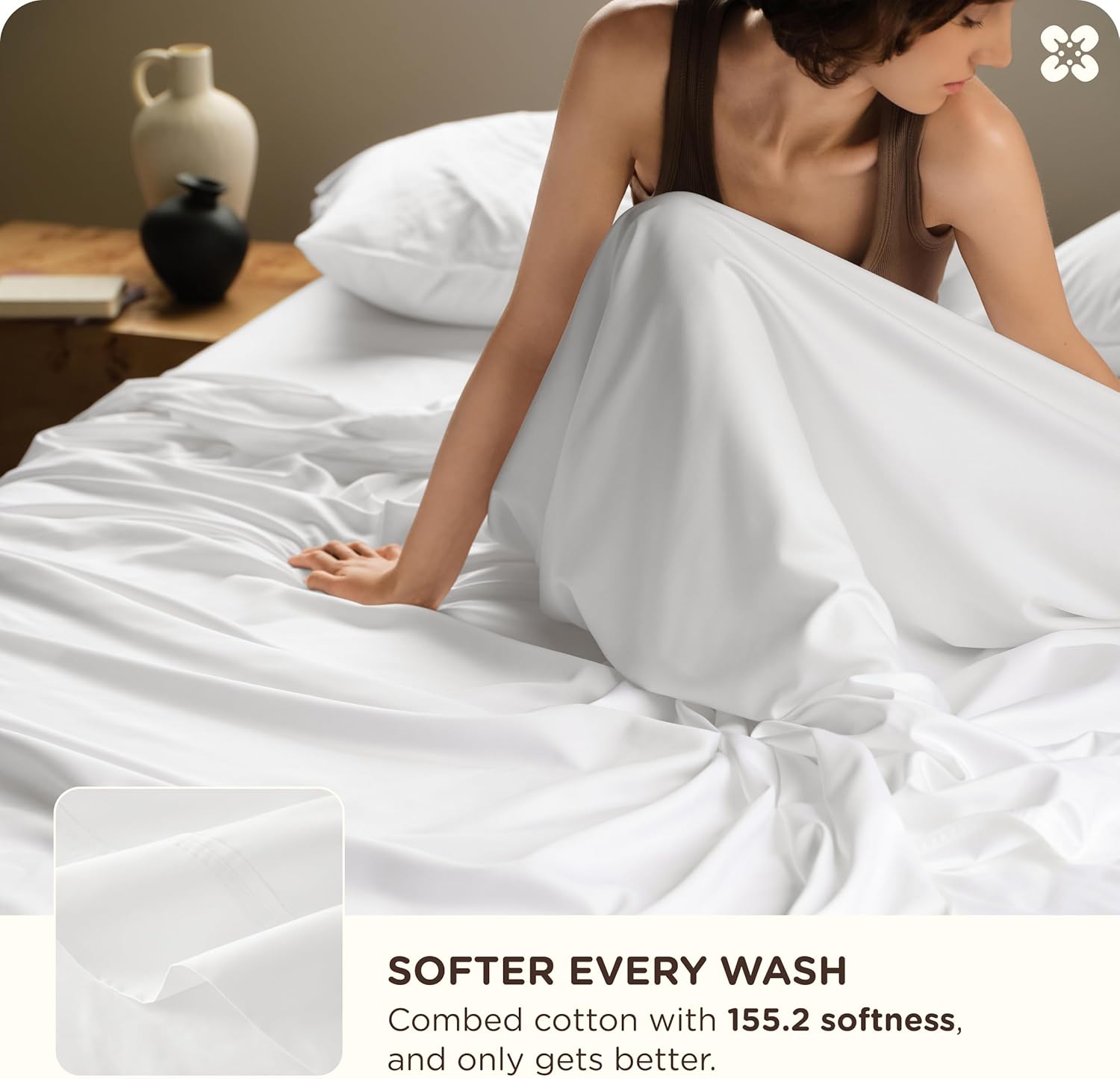 Bedsure Bamboo Rayon Cotton Sheets, Queen Sheet Set, Cooling, GentleSoft, Breathable, Deep Pocket Up to 18 Inches, Hotel Luxury Bedding for Hot Sleepers, White - Image 3