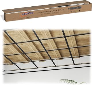 LooYee Drop Ceiling Grid System Kit - Black Galvanized Steel, Rust & Fire Resistant, Easy Install Covers 168 Sq Ft for Basements & Kitchens