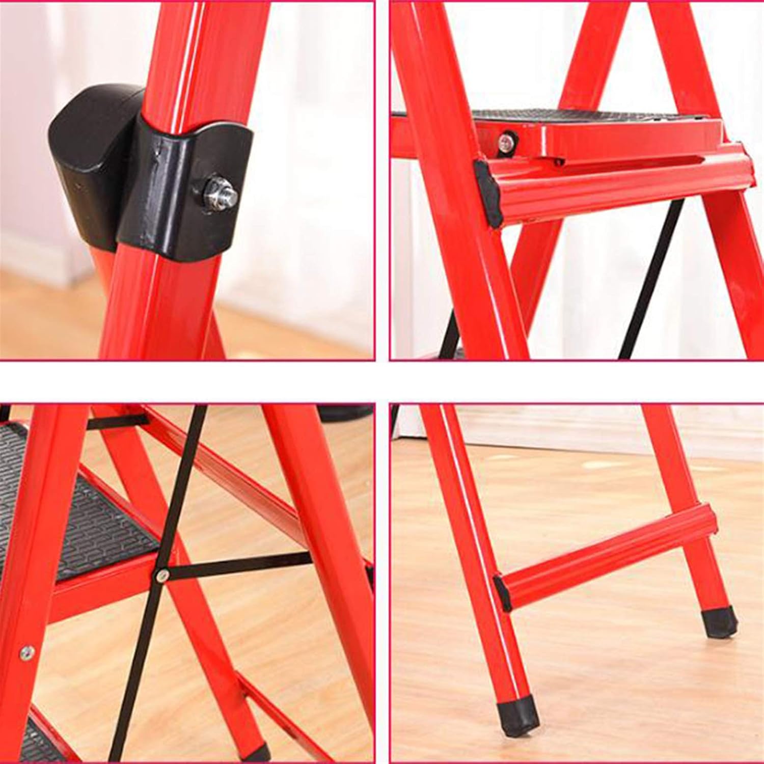 Step Stool Red Folding Steps, Home 4-5 Step Ladder Non-Slip Durable Stepladders Outdoor Multi-Purpose Ladders/50X86X164Cm