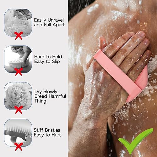 Miniatura 5 de Exfoliante corporal de silicona, exfoliante de gel corporal, cepillo de ducha para una exfoliación eficaz de la ducha y masaje suave (rosa)