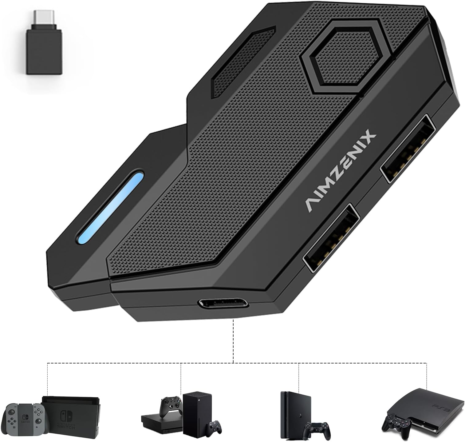 Arvin Keyboard and Mouse Adapter for Nintendo Switch, Xbox Series/Xbox One/Xbox 360, PS3/PS4, Switch Adapter Keyboard and Mouse Converter Support Custom Key Mapping, Adjustable Mouses Sensitivity