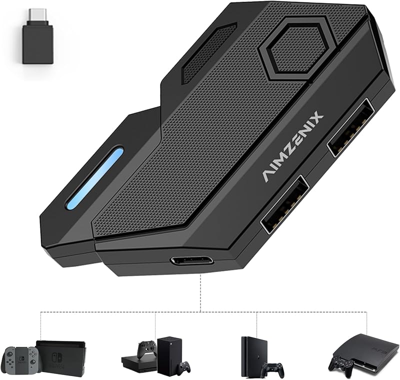 Arvin Keyboard and Mouse Adapter for Nintendo Switch, Xbox Series/Xbox One/Xbox 360, PS3/PS4, Switch Adapter Keyboard and Mouse Converter Support Custom Key Mapping, Adjustable Mouses Sensitivity