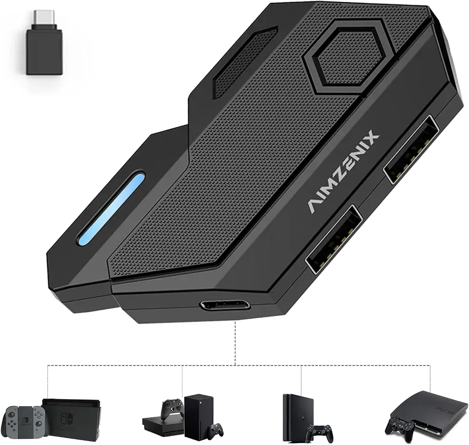 arVin Adaptador de teclado e mouse para Nintendo Switch/Xbox One/Series S/X/PS3/PS4, conversor de teclado sem fio e sem fio 2,4G com mapeamento de teclas e sensibilidade ajustável do mouse