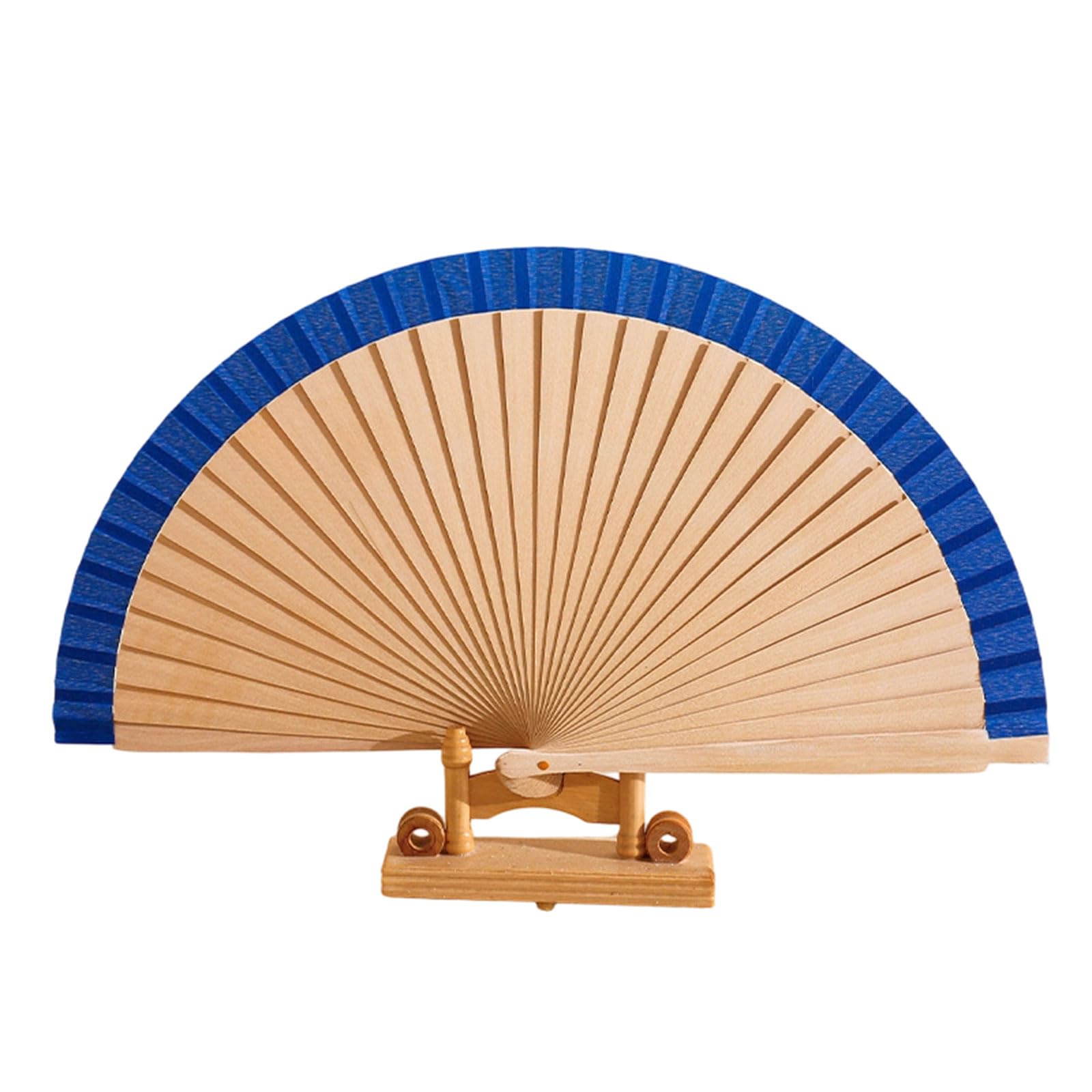 Msioytog Blue Simple Folding Wooden Fan Foldable Handheld Fan Decorative Hand Fanned, Photography Props For Wedding Home Decorations Wooden Hand Wood Handheld Folding