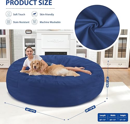 Miniatura 173 de Puf de 5 pies, puf grande con relleno de espuma viscoelástica, sofá puff esponjoso con funda de terciopelo holandés, puf redondo para sala de estar,