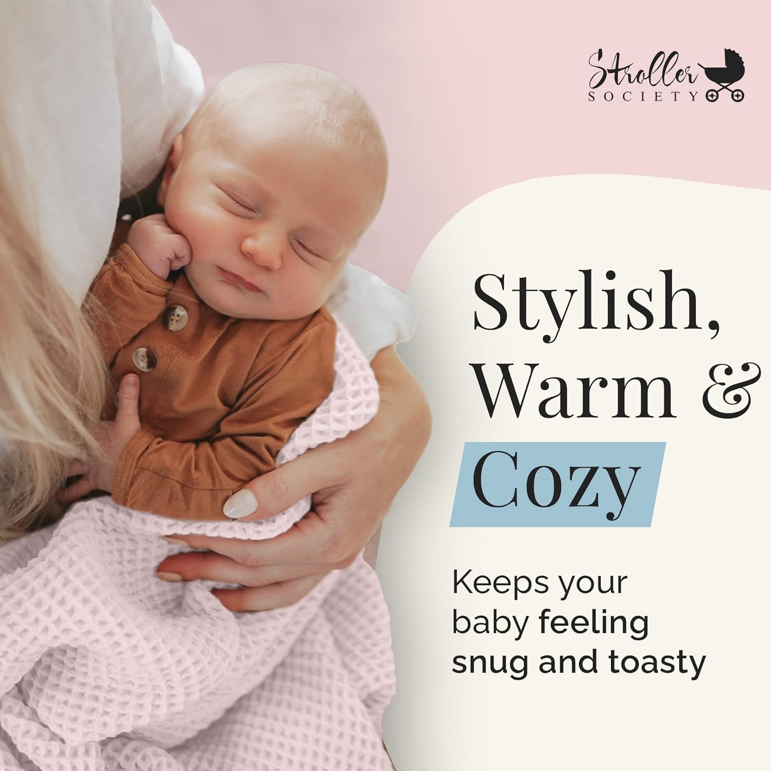 Stroller Society - Swaddles for Newborns & Toddlers, Soft Receiving Blankets Girl & Boy Can Use, Comfy Toddler Blanket & Newborn Swaddle, Cotton Waffle Blanket, Light Pink, 40 x 40 inches