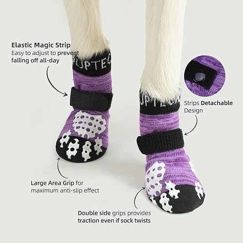 Miniatura 2 de PUPTECK Calcetines antideslizantes para perros con agarres de doble cara para perros pequeños, medianos y grandes, suelos de madera dura que evitan