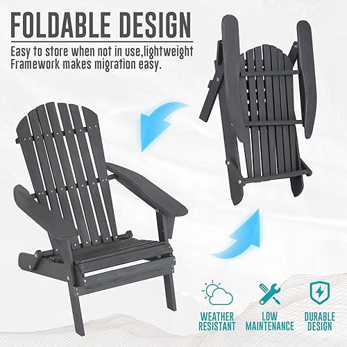 Miniatura 5 de FDW Sillas Adirondack resistentes a la intemperie con madera de pino texturizada para patio, césped, jardín, terraza, piscina, playa, hoguera