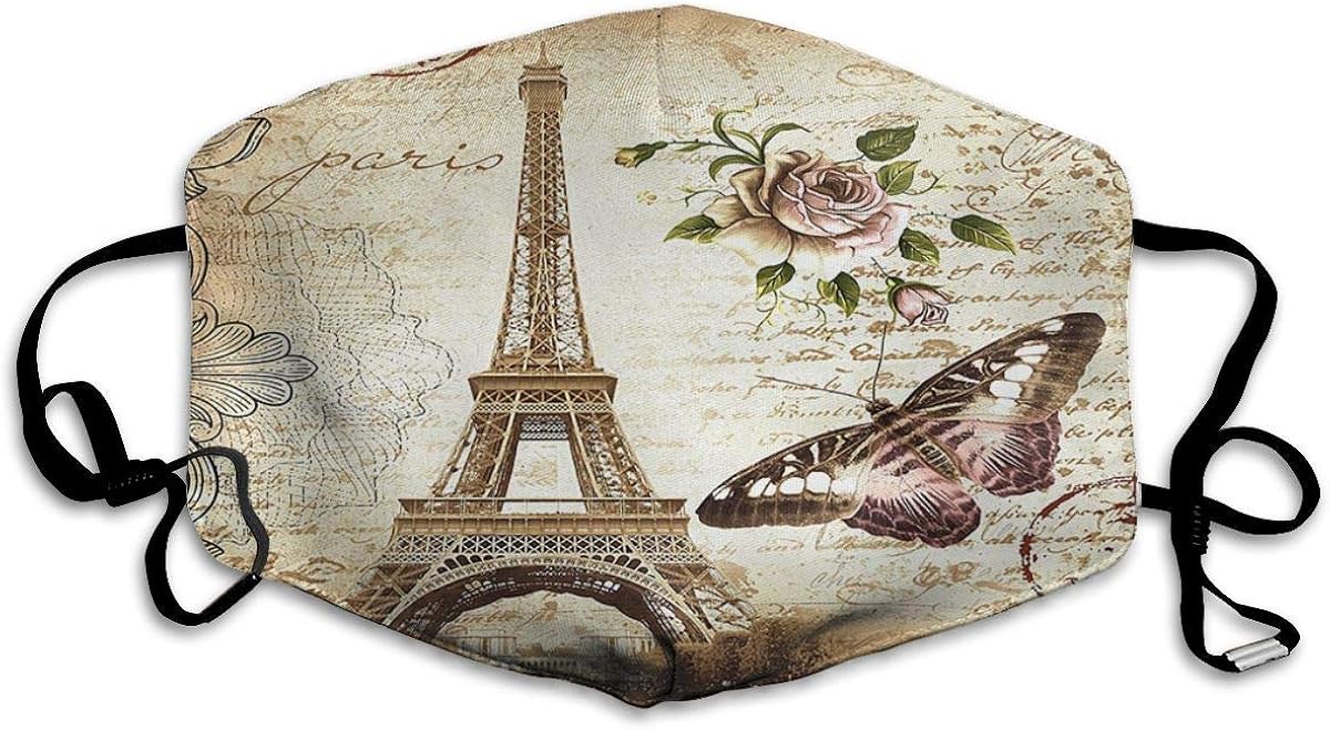Anti Dusk Mask Vintage Paris Eiffel Tower Butterfly And Flower Resualble Mouth Mask Balaclavas For Men Women