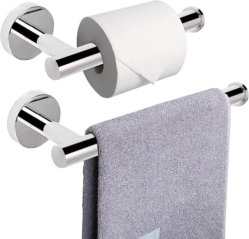 Miniatura 8 de NearMoon Soporte para papel higiénico de baño + toallero de mano, juego de 2 piezas de accesorios de baño, soporte para rollo de papel higiénico de