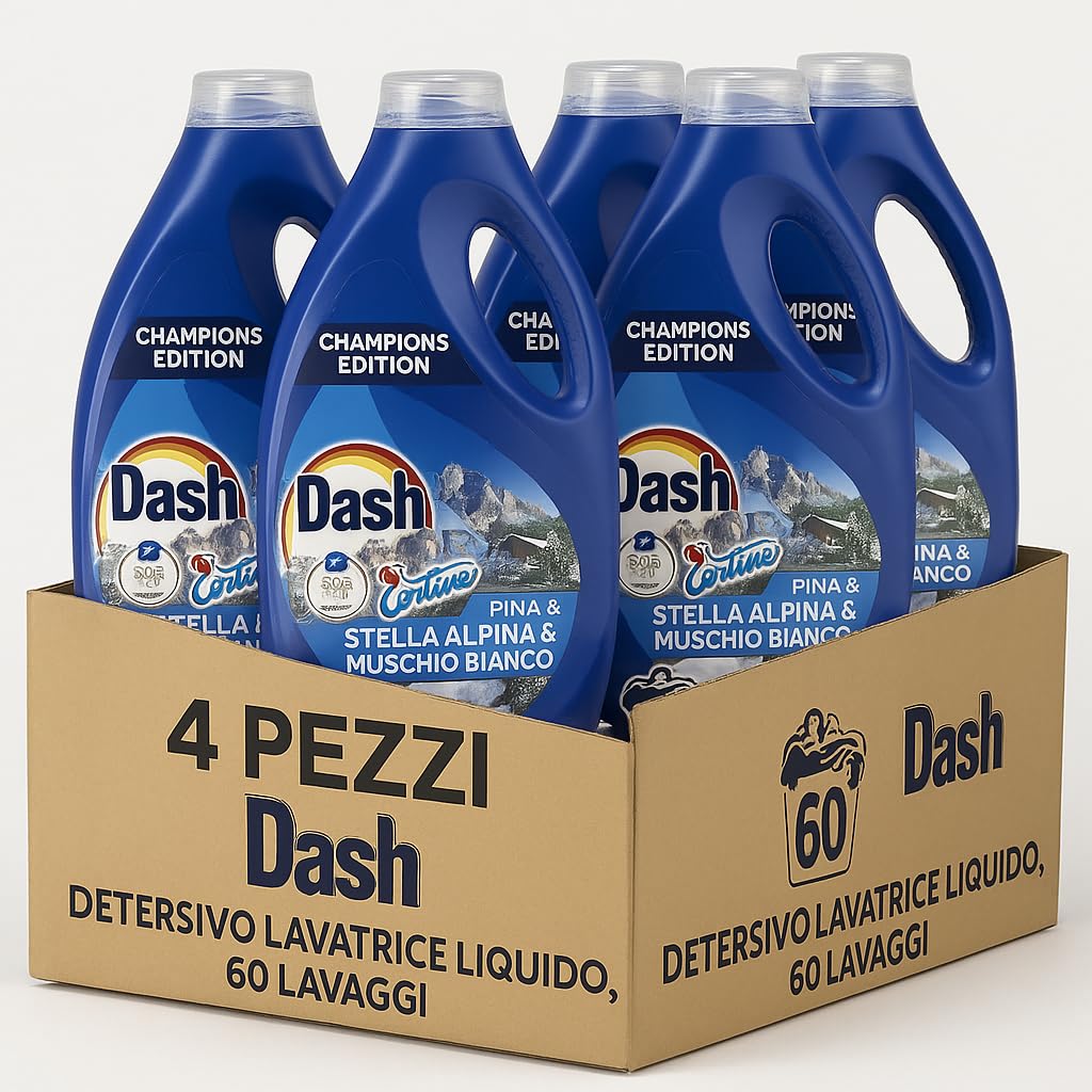 Detersivo Liquido Lavatrice 4x60 Lavaggi – Champions Edition – Fragranza Stella Alpina e Muschio Bianco – Pulizia Profonda, Freschezza Intensa e Colori Brillanti anche a Basse Temperature