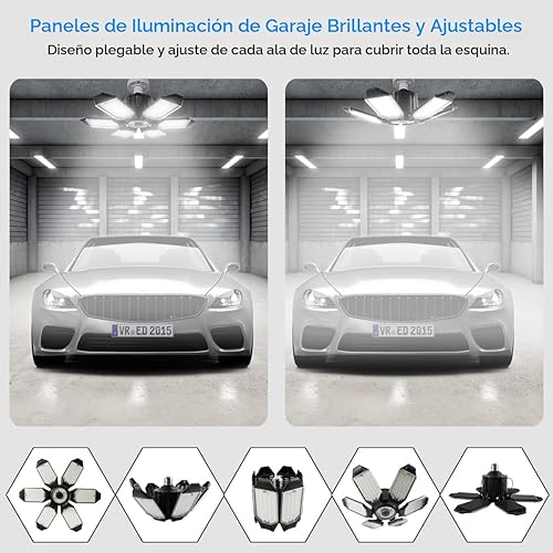 Miniatura 3 de Luces LED de garaje, paquete de 2, súper brillantes, de 32000 lm, luces LED de techo, 6500 K de iluminación, base con tornillo E26E27, con 6 paneles