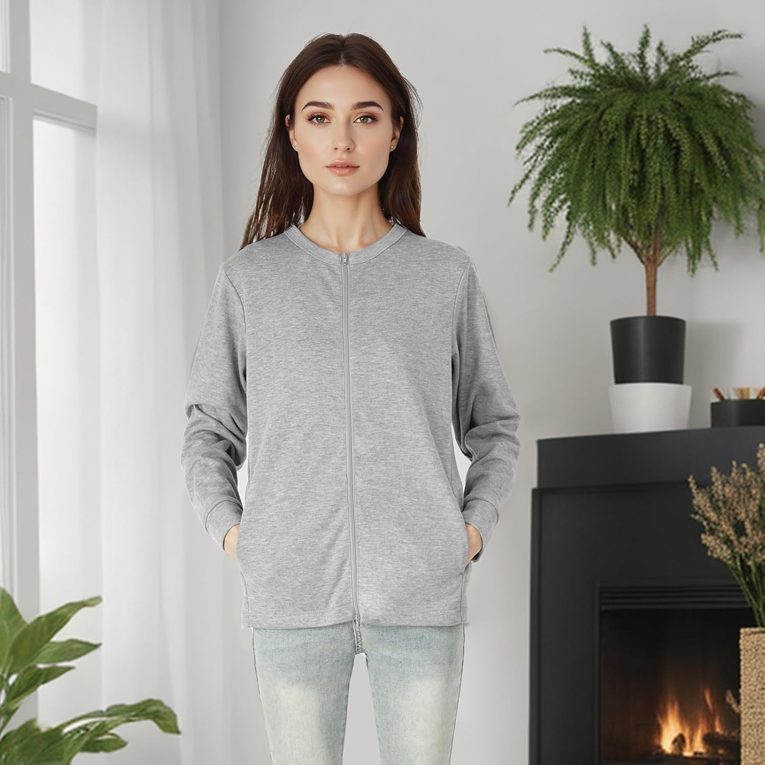 Women's Chemo Port Access & Mastectomy Recovery Shirt - Post-Surgery Top with One-Hand Shoulder Zip Long Sleeve - Image 3