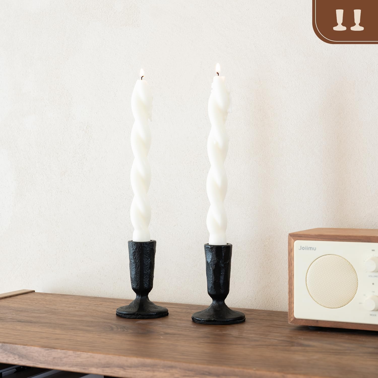 Candle Sticks Holder Decor, Set of 2 Vintage Black Candle Holders, Modern Decorative Tapered Candlestick Holders Centerpiece for Dining Table Centerpiece, Wedding, Party Decor - Image 2