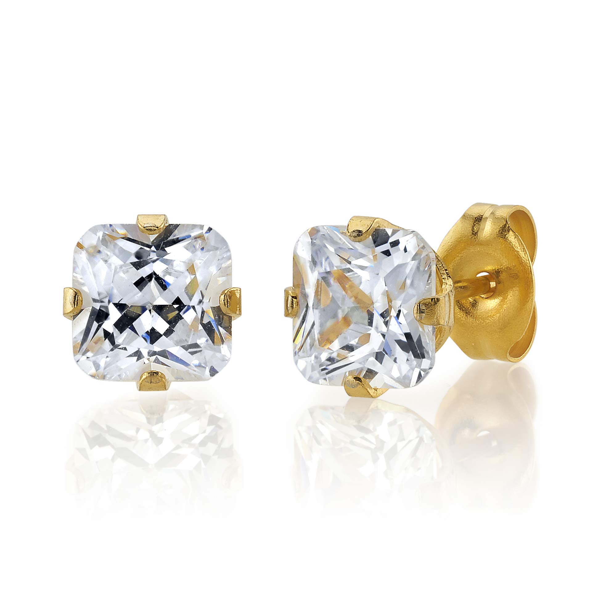 Sensitive Princess Cut Cubic Zirconia Stud Earrings | Hypoallergenic and Nickel Safe for Sensitive Ears | High Fashion Earrings for Women and Men