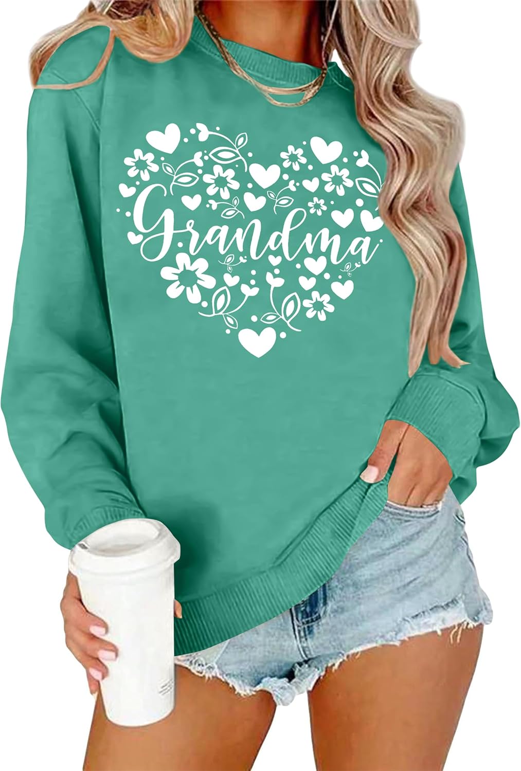 Grandma Sweatshirts for Women: Grandma Floral Heart Shirts Long Sleeve Grandmother Gifts Crewneck Pullover Tops - Image 2