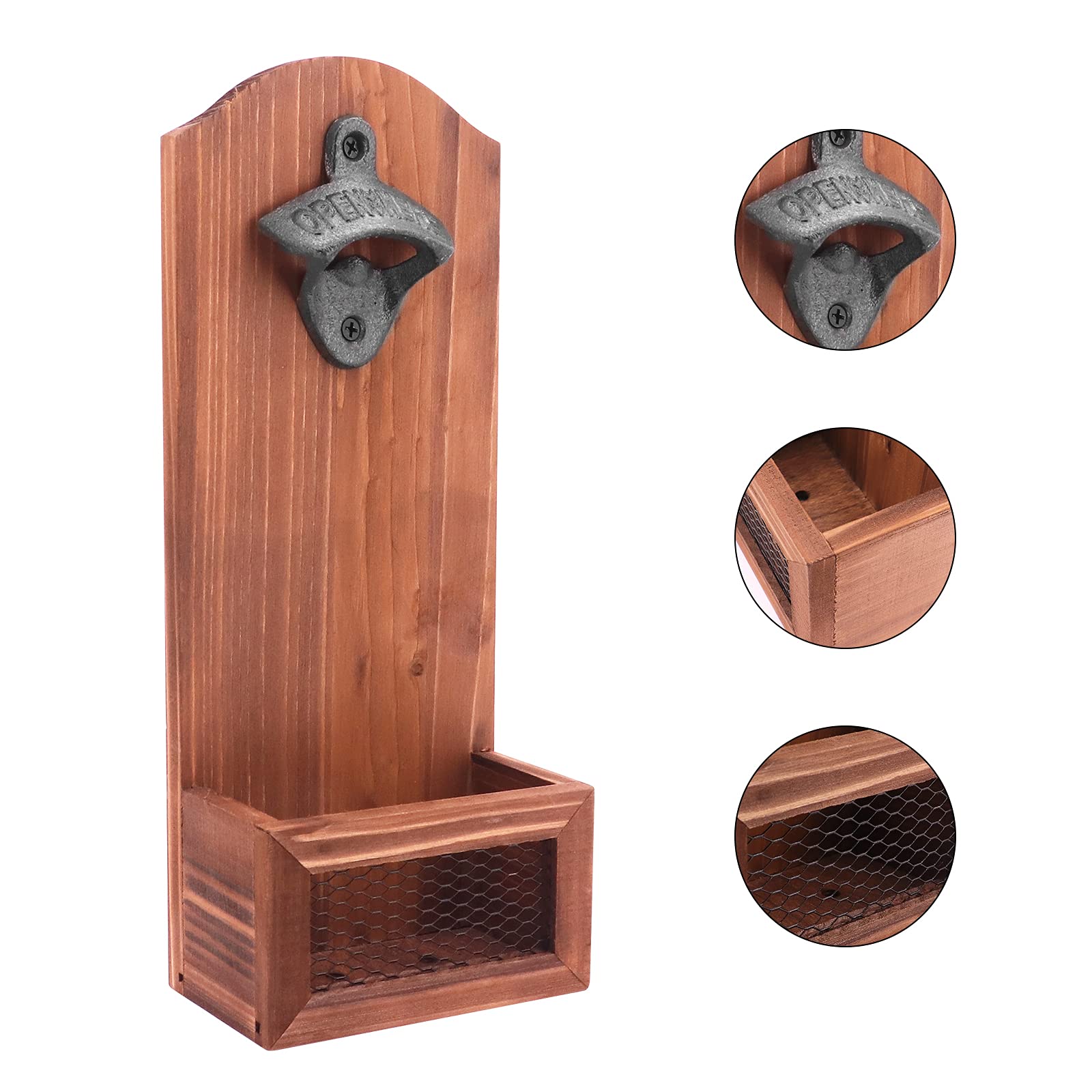 Apribottiglie da parete decorato in legno