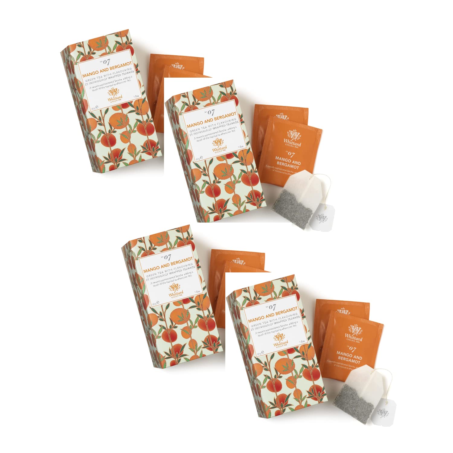 Whittard | Zielona herbata o smaku mango i bergamotki | Zielona herbata Mango - 4 x 25 torebek herbaty (200 gr) | Zielona herbata i bergamotka