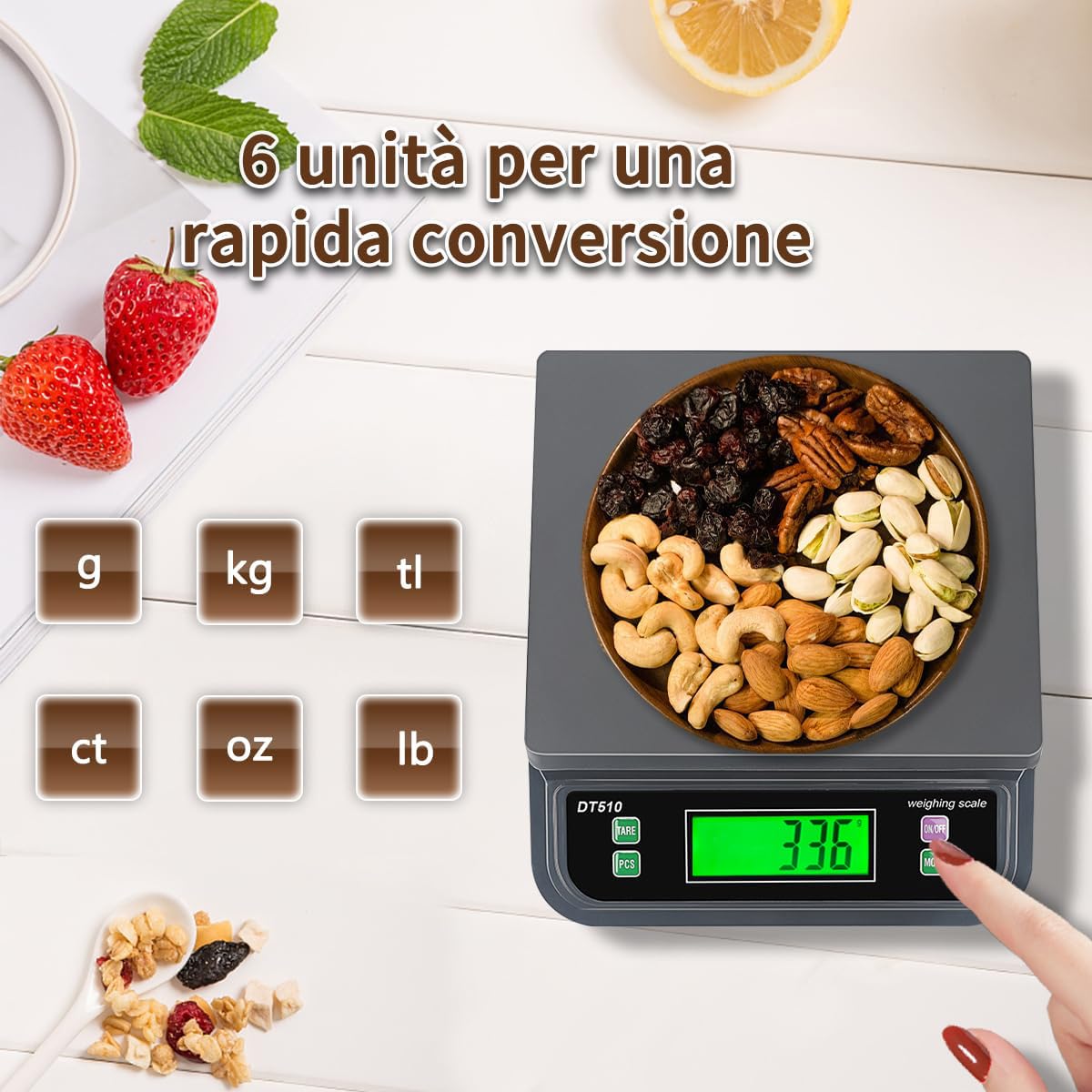 Bilancia Digitale Da Cucina 30kg Grandi Bilancia Professionale per Alimenti Con Funzione Tara Elettronica Bilancia Contapezzi Per Pizzeria Panifici 6 Unità G/oz/lb/kg/tl/ct Display LCD