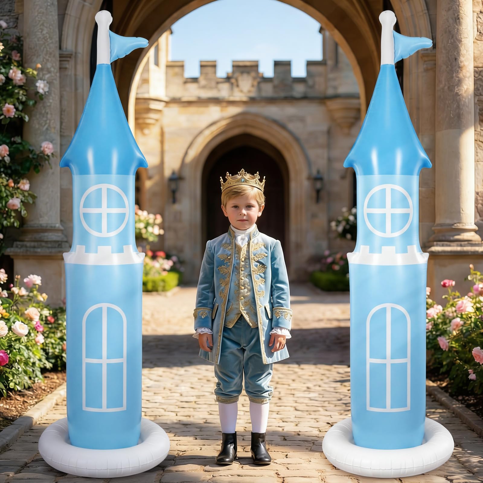 Vertintong 2 Pack 6.2 FT Birthday Party Decorations, Castle Inflatable Stand Castle Blow Up Yard Decorations for Indoor Outdoor Party Garden Supplies (Blue,Princess)