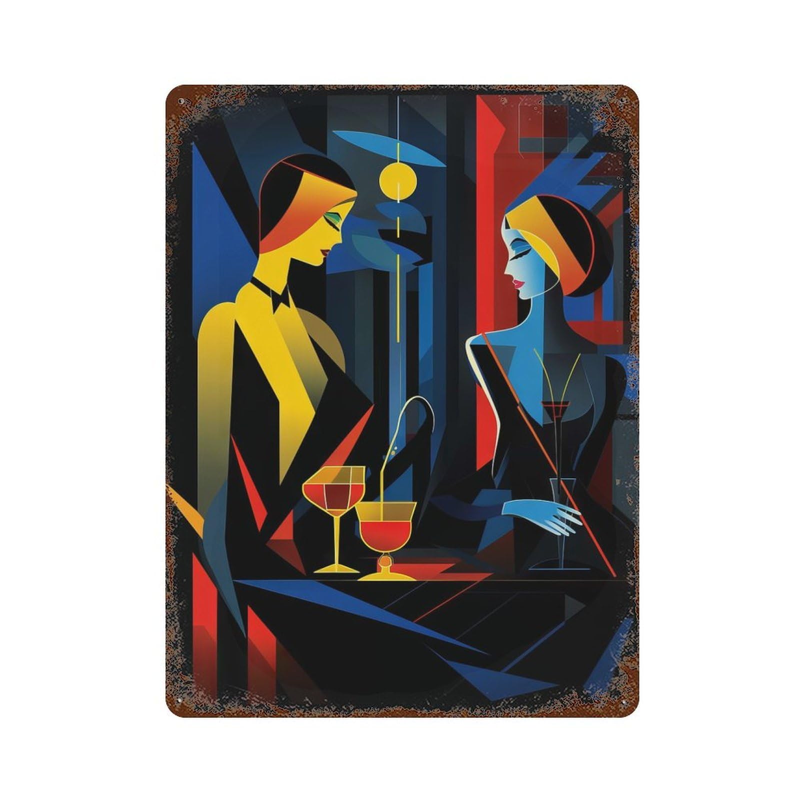 Rust Effect Nightclub Art Deco Rusty Metal Tin Sign 15.7"x11.8", Old School Wall Decor for Basement, Hobby Room And Garage Decor