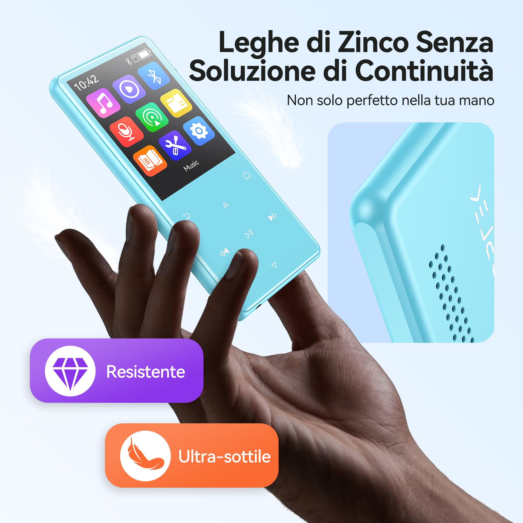 AGPTEK 128 GB Lettore MP3 Bluetooth 5.4 con Altoparlante,2,4" MP3 Sportivo
