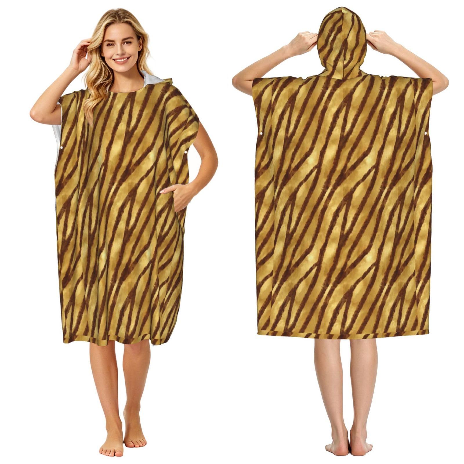 Poadnly African Animal Skin Stripes Ochre, Adult Hooded Beach Towel 90 x 110 cm,Changing Bath Robe, Surf Poncho Towel For Women Men