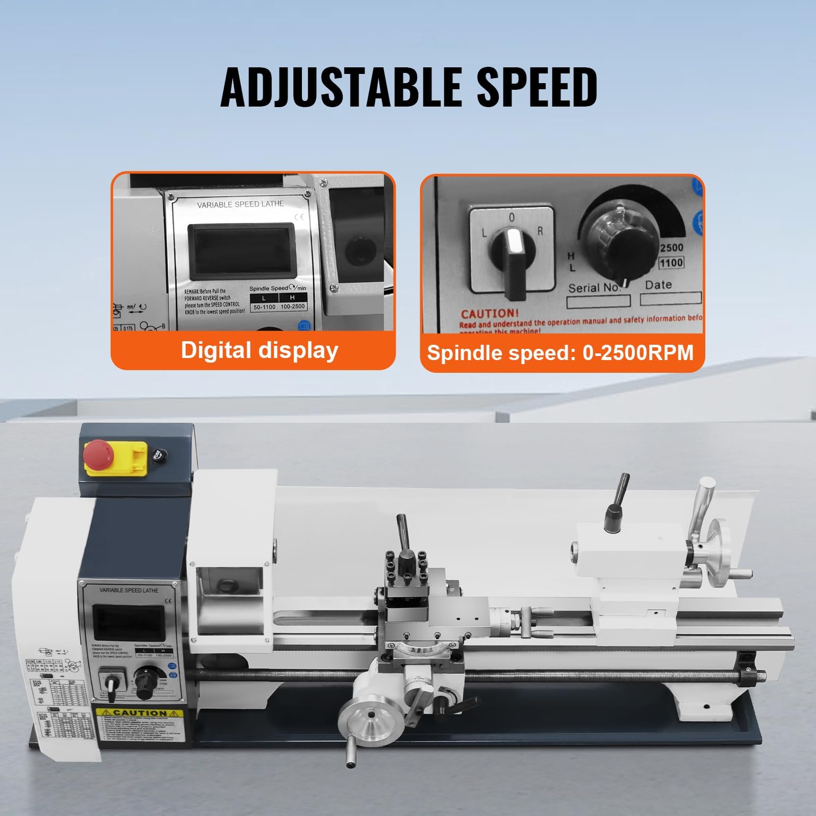 Metalldrehmaschine 220MMx500MM Mini-Tisch-Metalldrehmaschine 1500W Drehmaschine Tischdrehmaschine Bürstenlose Drehmaschine Variable Drehzahl 0-2500RPM für Metallbearbeitung Metal Lathe