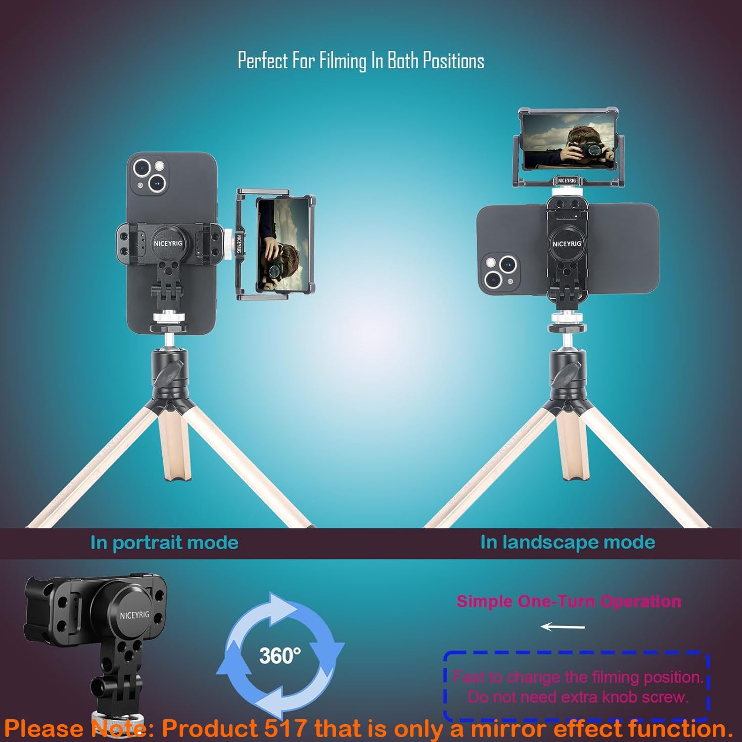 NICEYRIG Zestaw lusterek do selfie do selfie do smartfona pasuje do iPhone'a 14 13 12 11 PRO MAX, SE z wielofunkcyjnym metalowym uchwytem na statyw / uchwytem na telefon z zimną stopką - 517