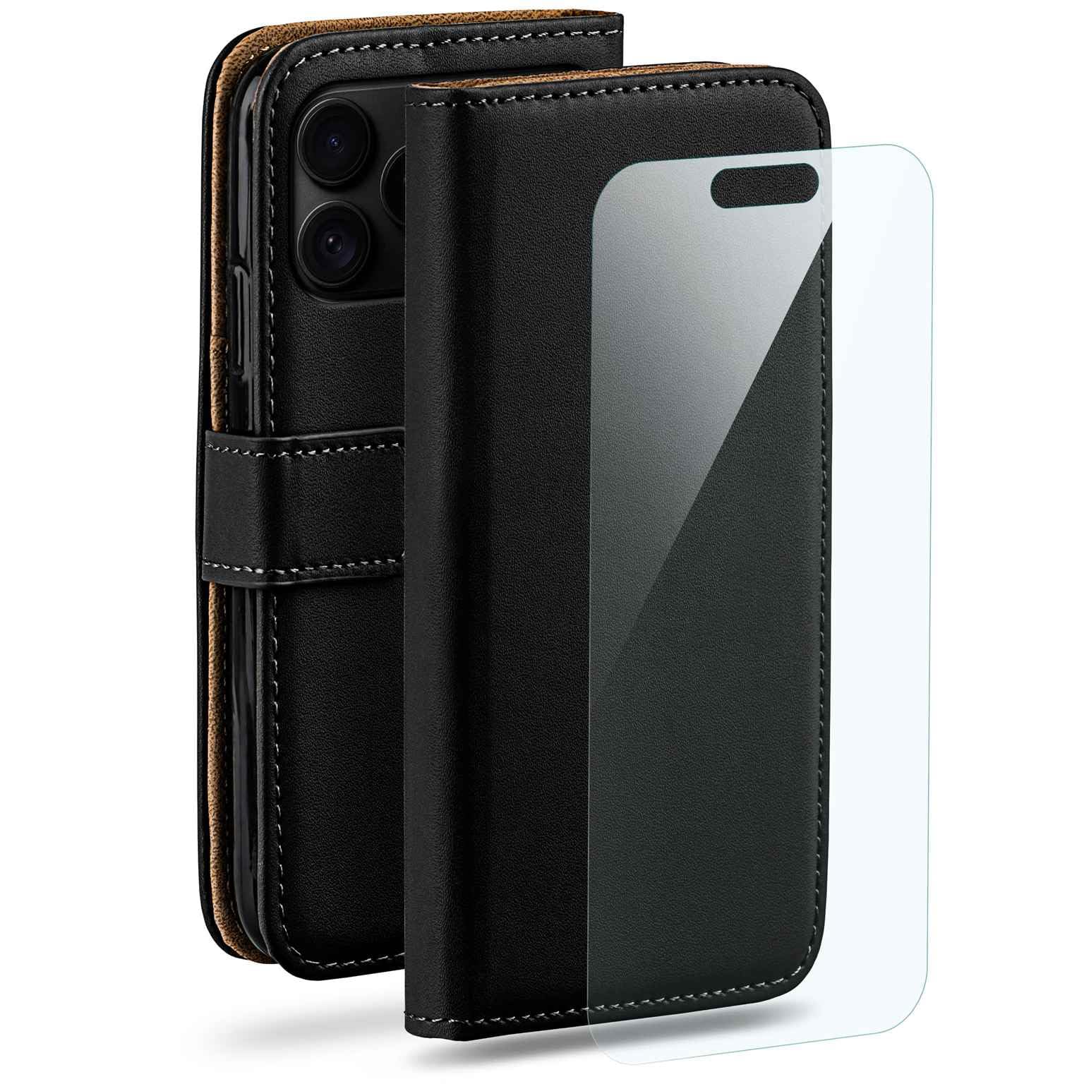 moex 4 in 1 Set für iPhone 17 Pro Max/18 Pro Max Hülle mit 3X Schutzfolie, Handyhülle Kartenfach [Book Case Klapphülle + FlexProtect Folie] Schutzhülle 360 Grad Komplettschutz, Schwarz