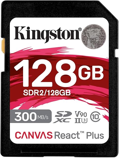 Kingston Canvas React Plus 128GB SDXC Memory Card UHS-II 300R/260W U3 V90 for Full HD/4K/8K - SDR2/128GB