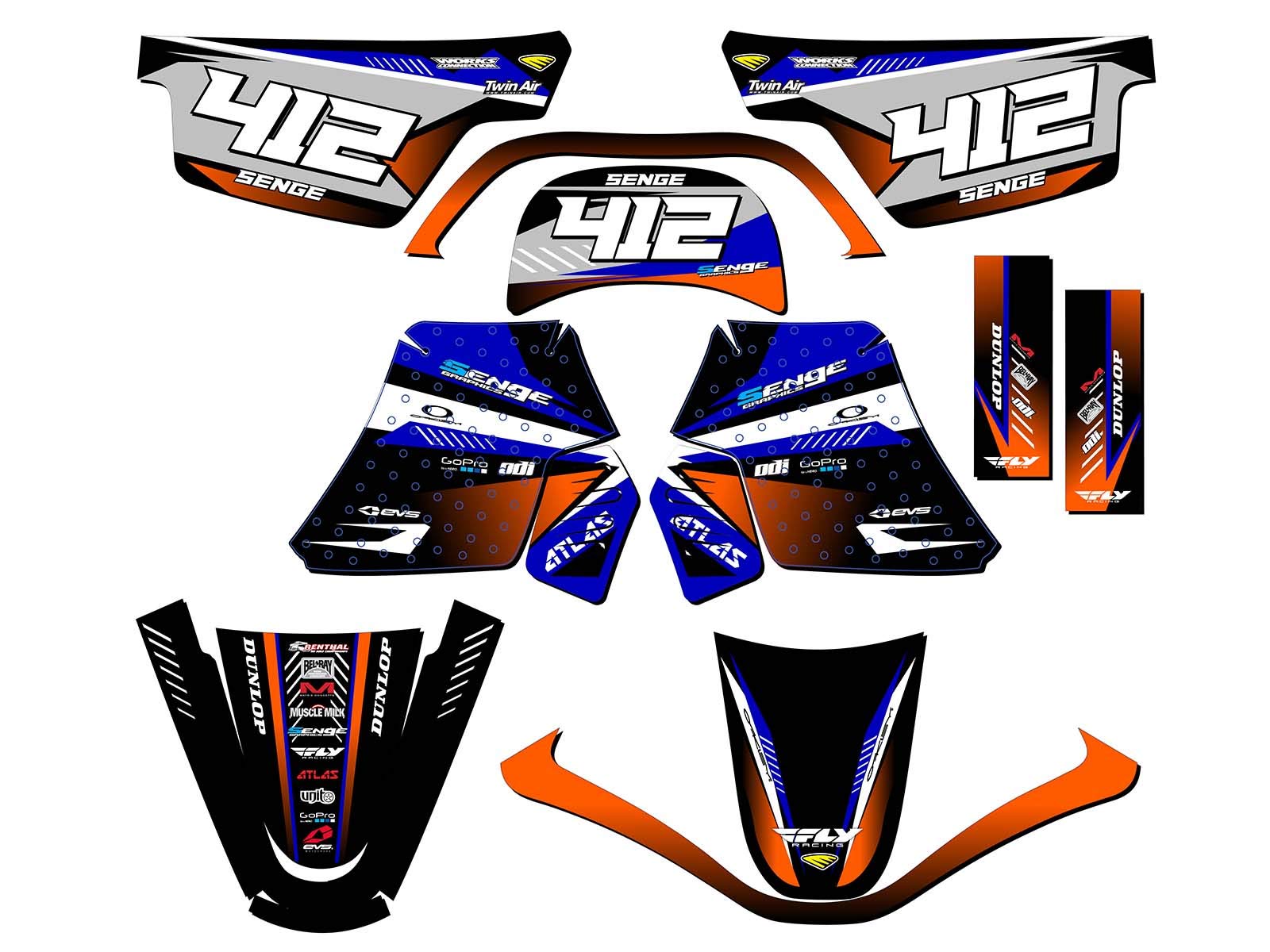 1990-2025 PW 50 Surge Blue Senge Graphics Complete Kit with Rider I.D. Compatible with Yamaha