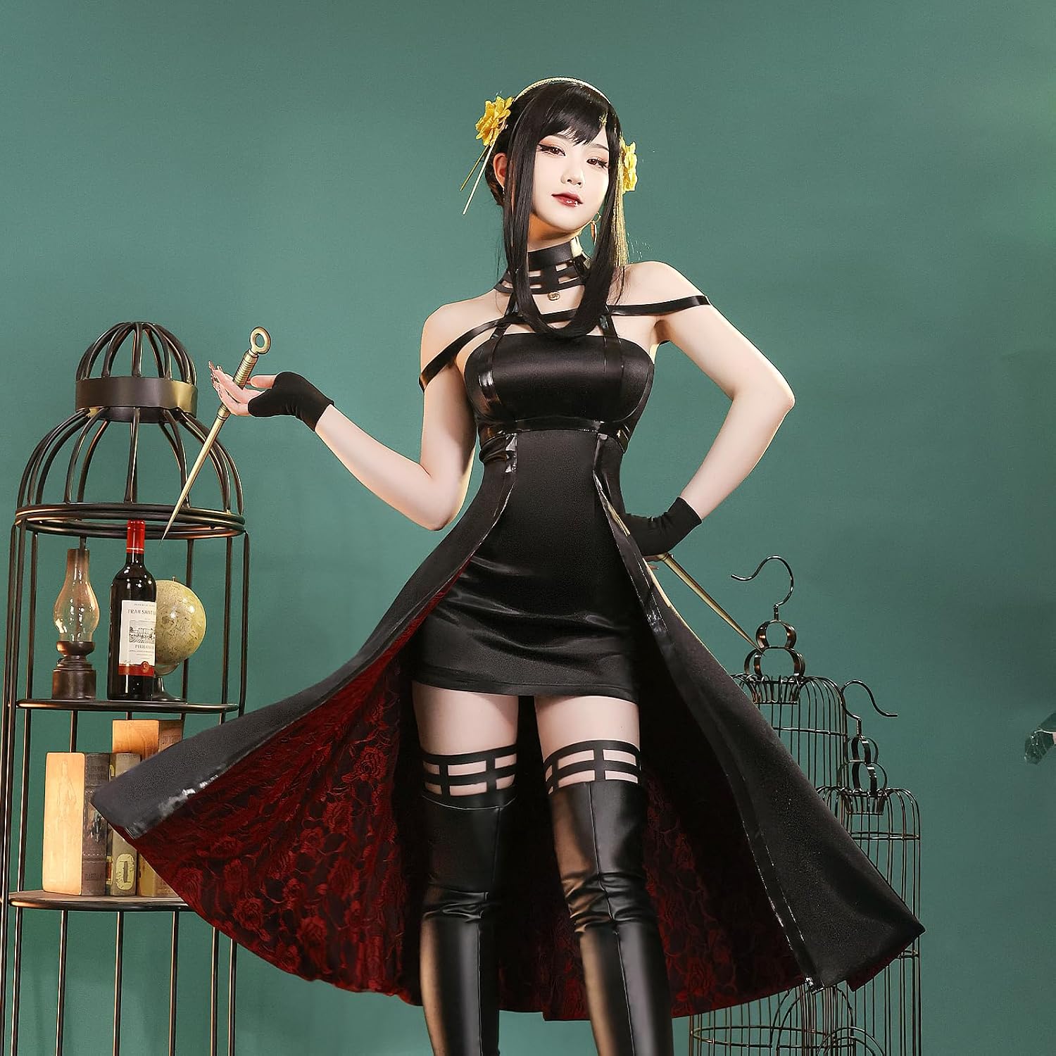 Women Cosplay Black Dress Combat Uniform Full Set Spy Costumes for Anime Halloween Costumes Outfit image 2