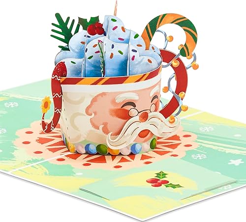 Miniatura 3 de POPWOW Tarjeta de felicitación 3D con diseño de Papá Noel, caramelo de Navidad, luz de Navidad, copo de nieve, hoja de pino, tarjeta de felicitación