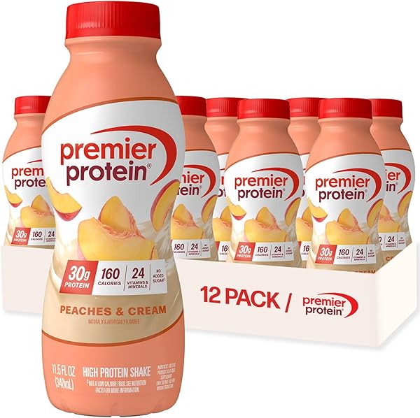 Premier Protein Shake, Peaches & Cream, 30g Protein, No Added Sugar, 24 Vitamins & Minerals to Support Immune Health, 11.5 fl oz, 12 Pack