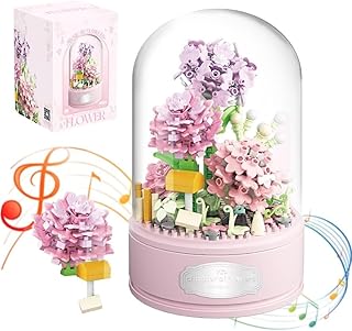 TOYS LAND Carnation Bouquet Building Kit, 624 Pcs Mini Bricks Building Blocks Plant Series with Rotating Music Box & Dust Cover, DIY Home Decor Artificial Flower Toys, Girls Boys Adults (Carnation)