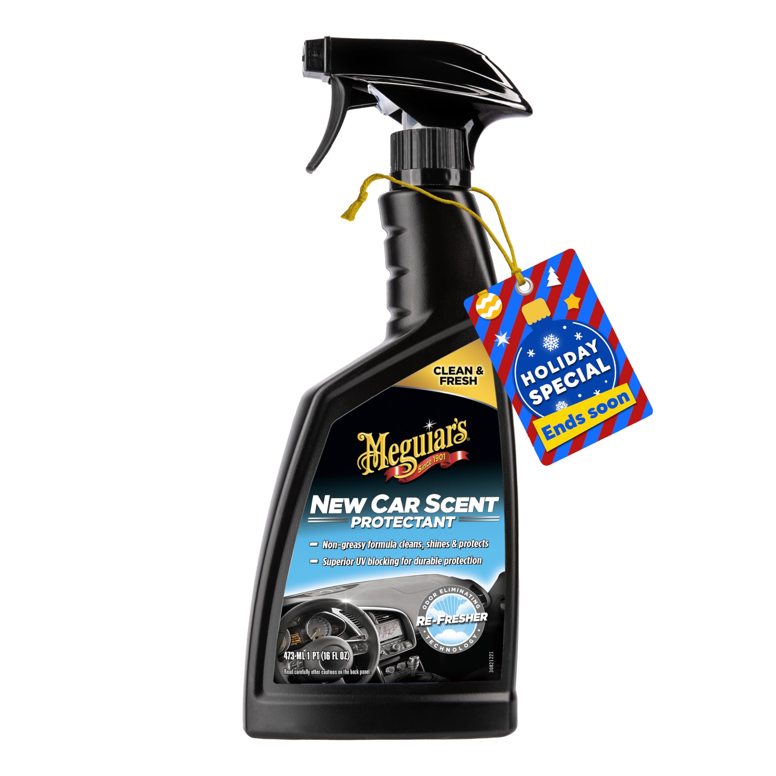 Meguiar's New Car Scent Protectant Spray - Car Interior Cleaner for Vinyl, Rubber and Plastic, Contains UV Protection and Leaves a Rich, Satin Shine with a Pleasant New Car Smell, 16 Oz