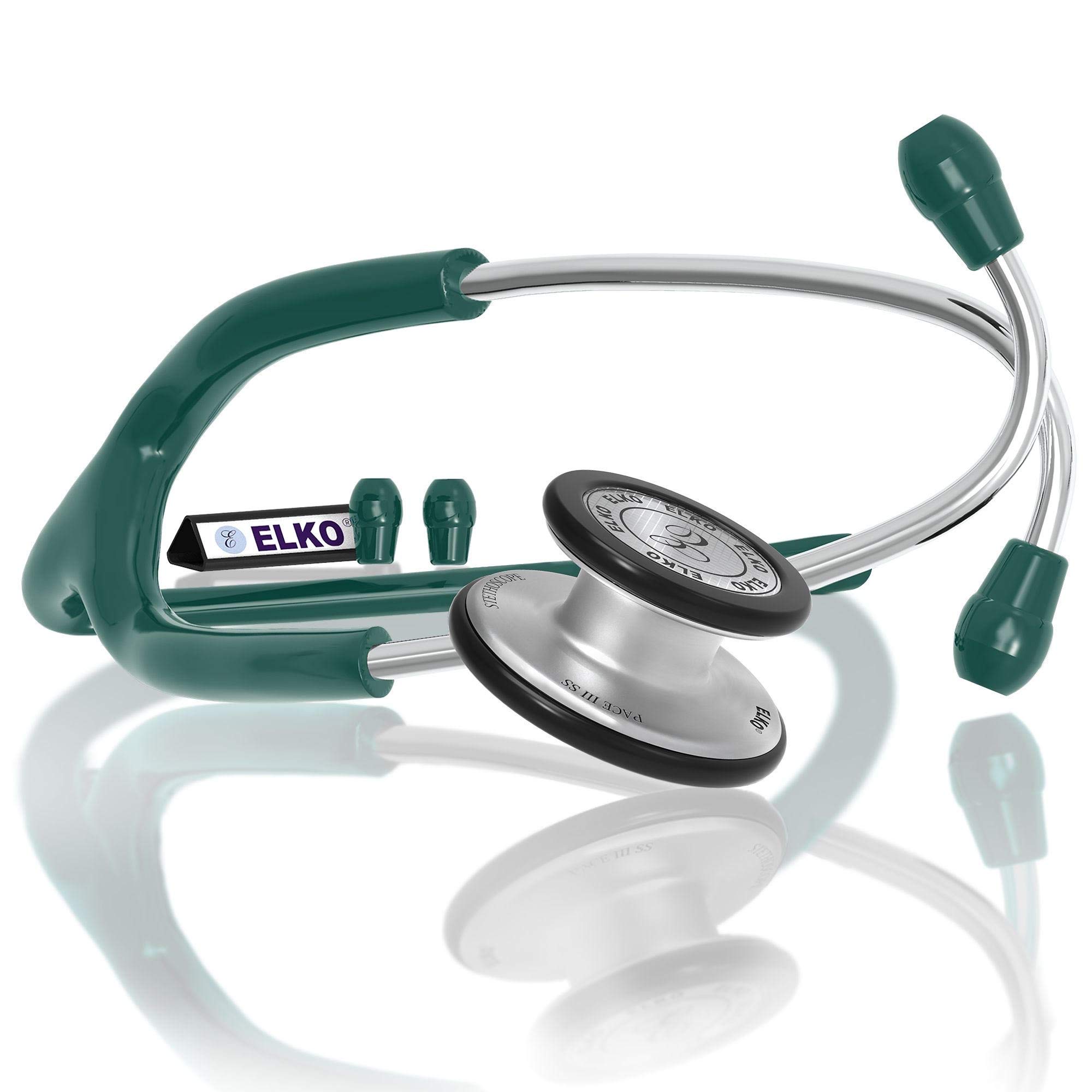 ELKO EL-150 PACE III SS Stainless Steel Acoustic Stethoscope | Adult & Pediatric Stethoscope With Double Sided Chestpiece | 5.5mm Brass Pipe Frame | U-Shaped PVC Tubing | Doctors & Medical Students (Green) (B089FY4T33) Amazon Price History, Amazon Price Tracker