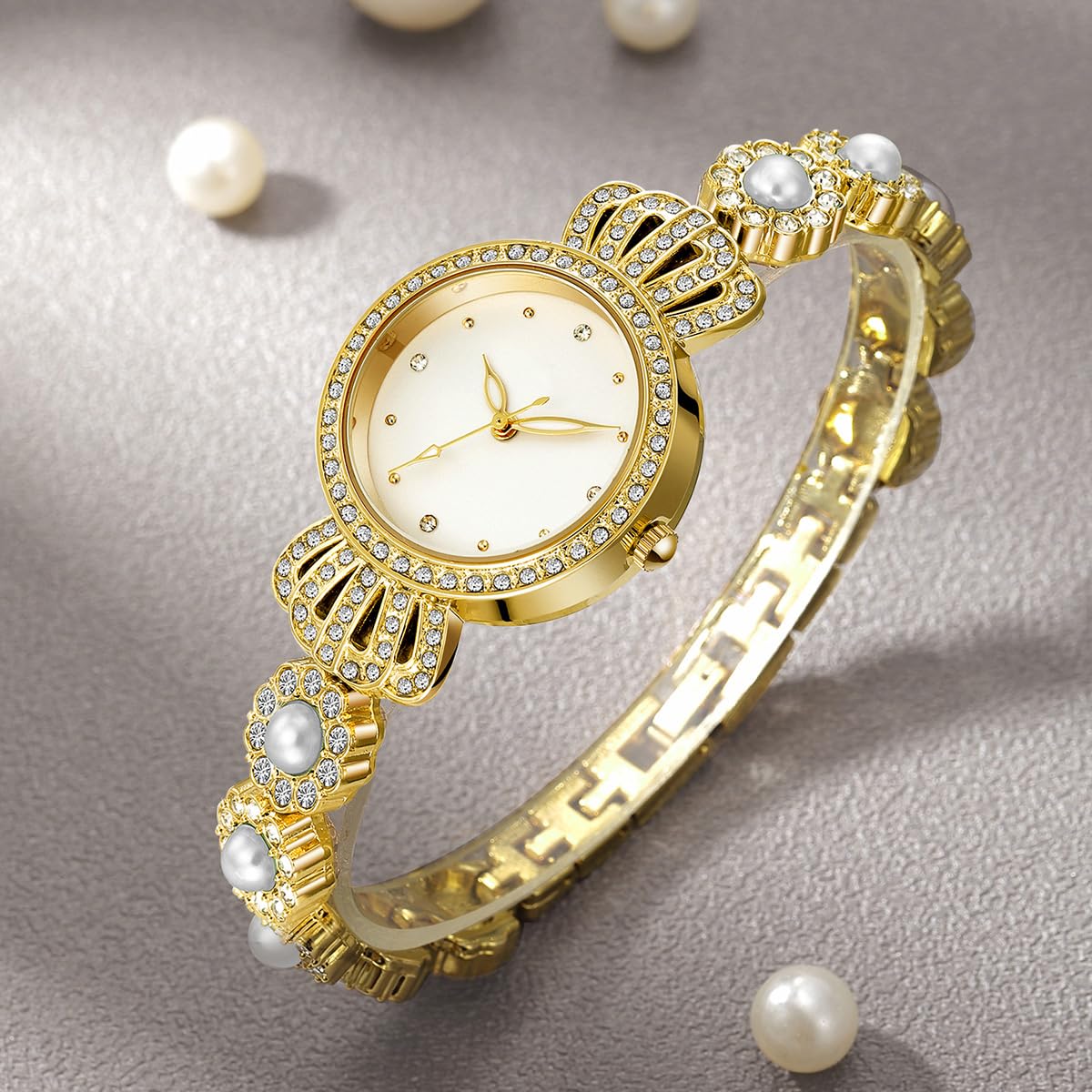 Reginald Reloj de pulsera de cuarzo para mujer con esfera de cristales brillantes, estilo vintage