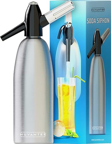 Nuvantee Soda Siphon - Ultimate Sparkling Soda Maker - Aluminio - 1 litro - Con recetas de cóctel gratis